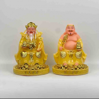 Bộ Tượng Ông Thần Tài và Ông Địa chế tác từ đá thạch anh xanh Aventurine